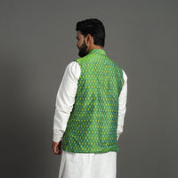 Green - Silk Cotton Handwoven Pochampally Ikat Nehru Jacket 03