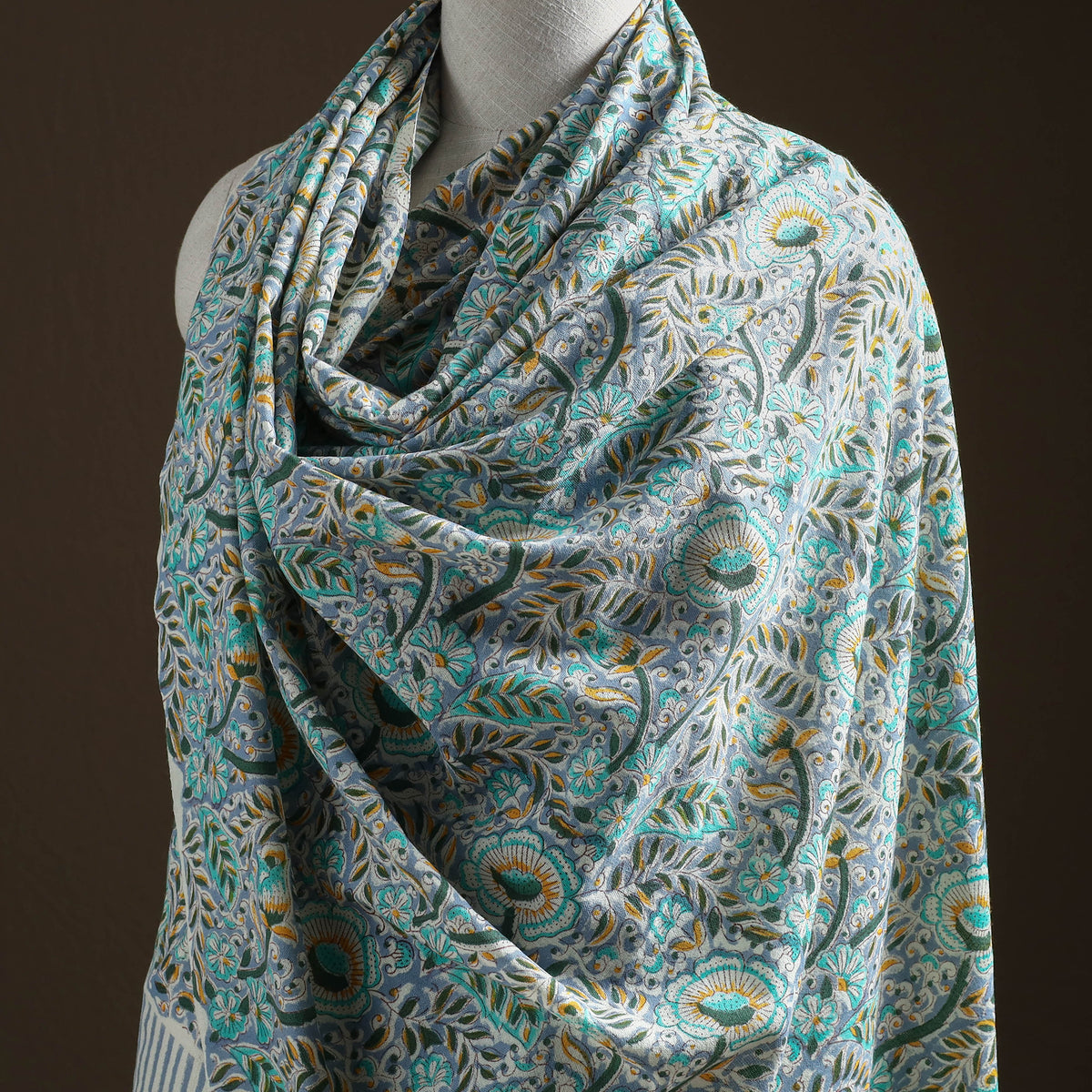 Floral Sanganeri Print Pure Merino Wool Handwoven Shawl 34