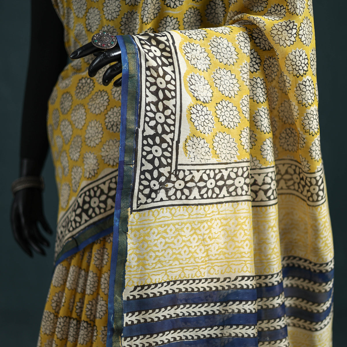 Bagru Hand Block Print Natural Dyed Mulberry Silk Saree 21