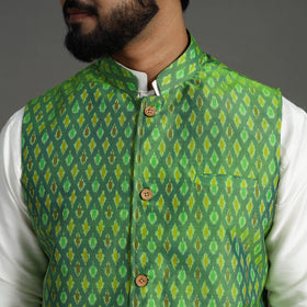 Buy Green Silk Cotton Pochampally Ikat Nehru Jacket