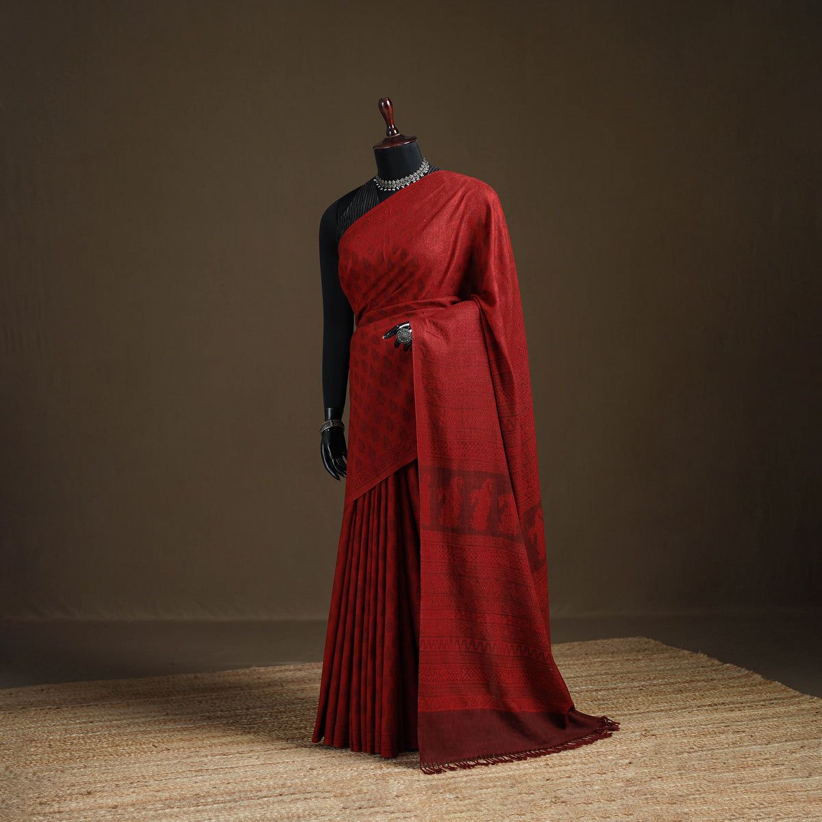 Handwoven Merino Wool Natural Dyed Hand Block Print Bagh Saree 03