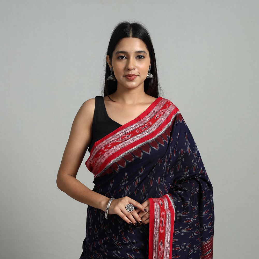 Blue - Ikat Weave Handloom Cotton Sambalpuri Saree 18