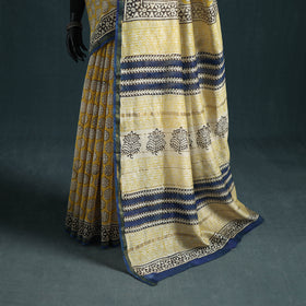 Bagru Hand Block Print Natural Dyed Mulberry Silk Saree 21