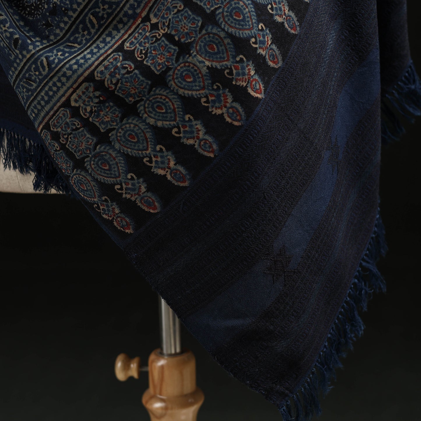 Kutch Handwoven Ajrakh Hand Block Print Merino Wool Shawl  47