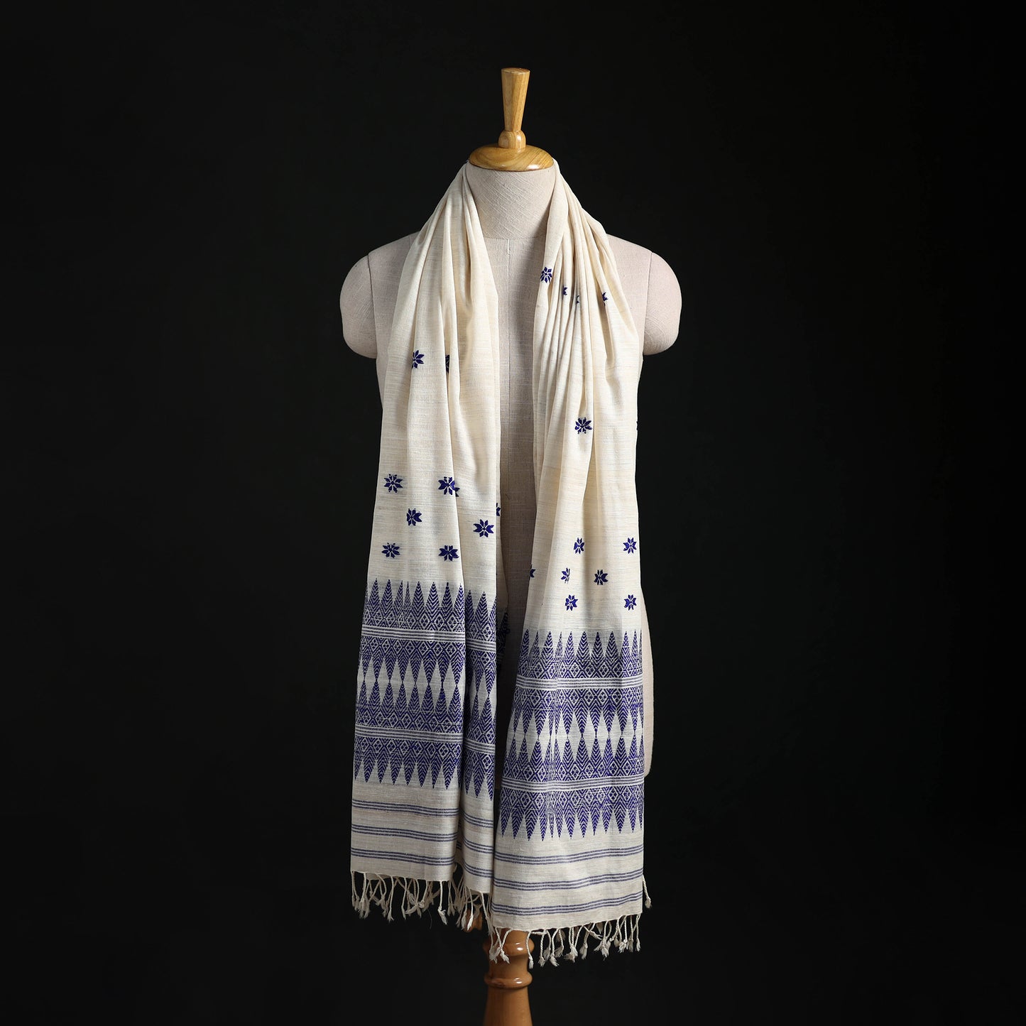 White - Handspun Handwoven Pure Eri Silk Aari Hand Embroidered Shawl of Assam 16