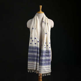 White - Handspun Handwoven Pure Eri Silk Aari Hand Embroidered Shawl of Assam 16
