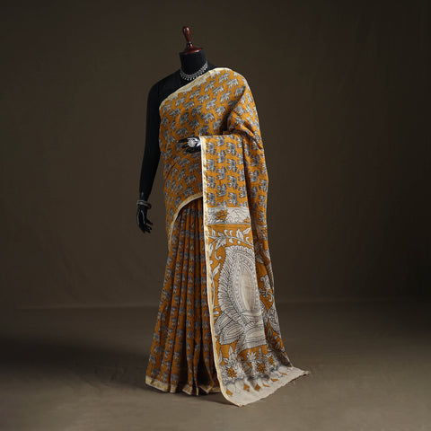 Kalamkari Printed Kota Doria Cotton Saree 33