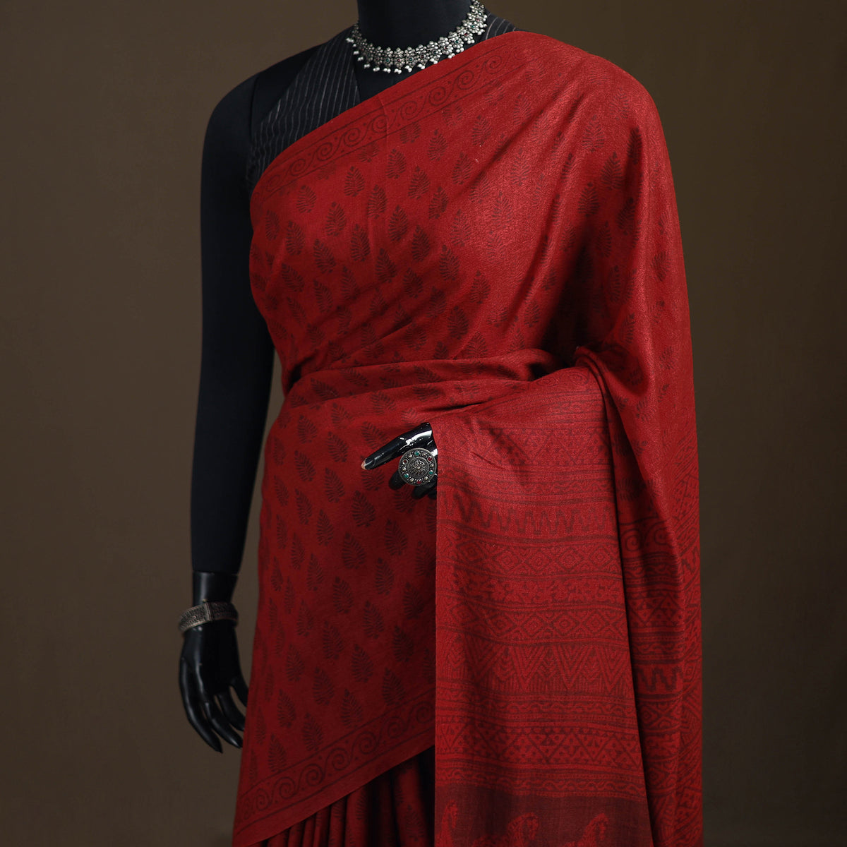 Handwoven Merino Wool Natural Dyed Hand Block Print Bagh Saree 03