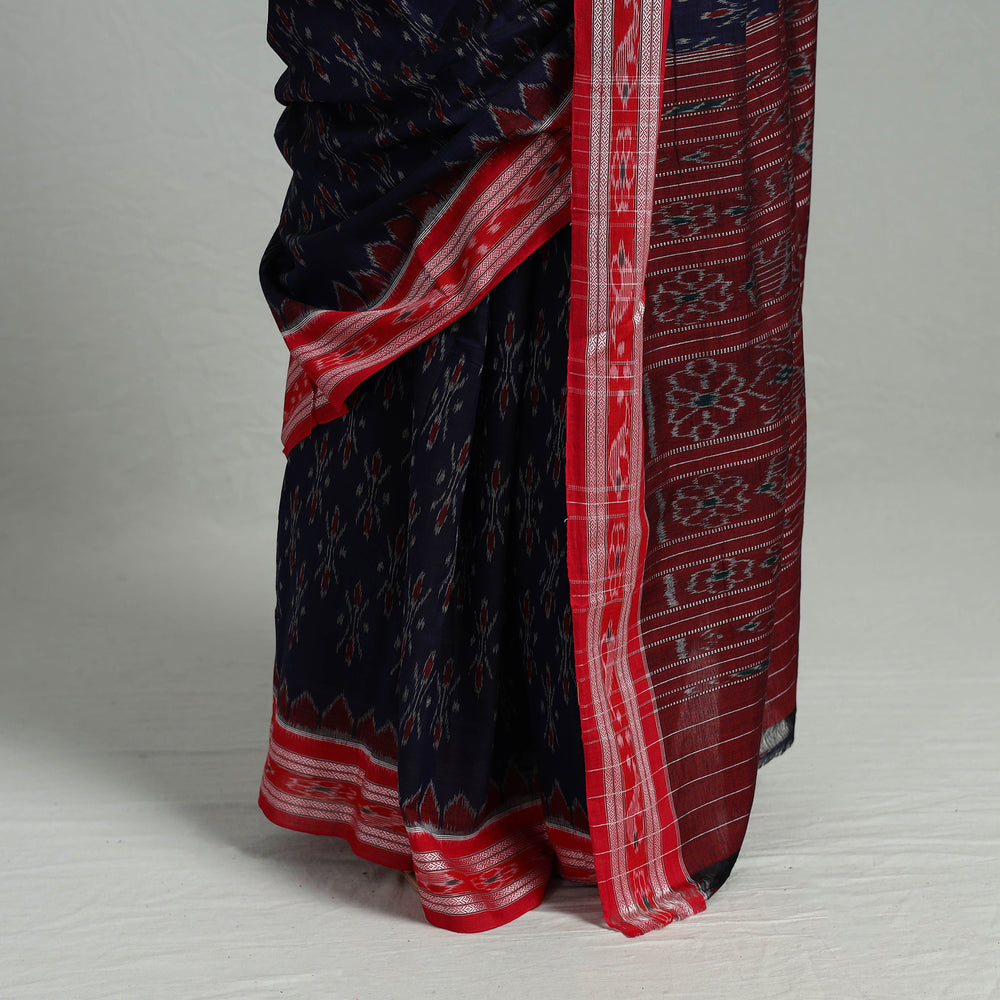 Blue - Ikat Weave Handloom Cotton Sambalpuri Saree 18