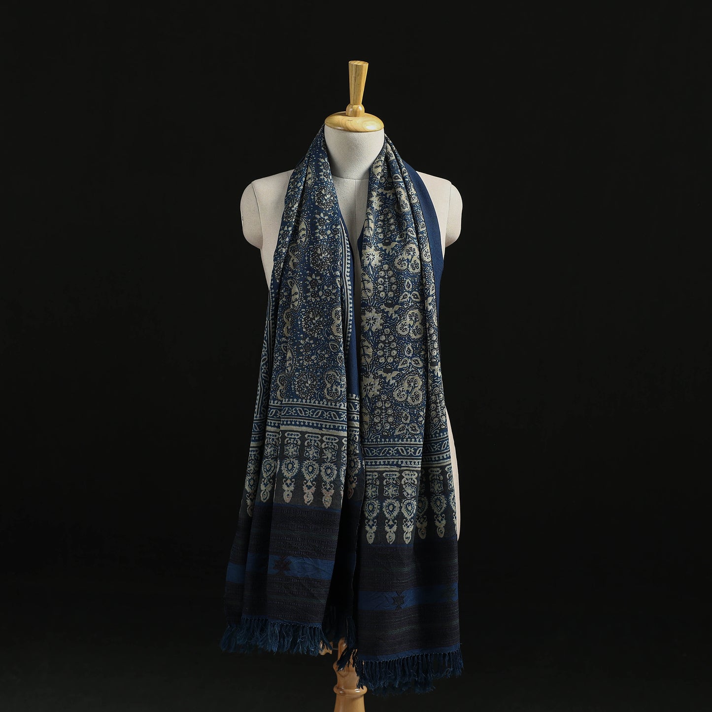 Kutch Handwoven Ajrakh Hand Block Print Merino Wool Shawl  48