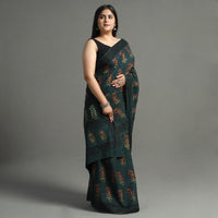 Green - Nandana Dabu Block Printed Mul Cotton Saree 03