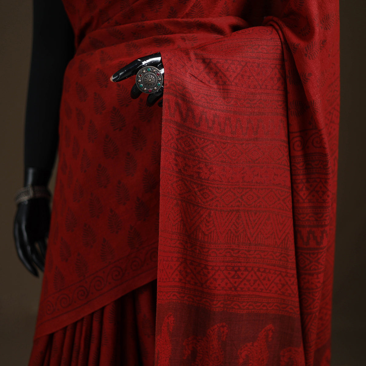 Handwoven Merino Wool Natural Dyed Hand Block Print Bagh Saree 03