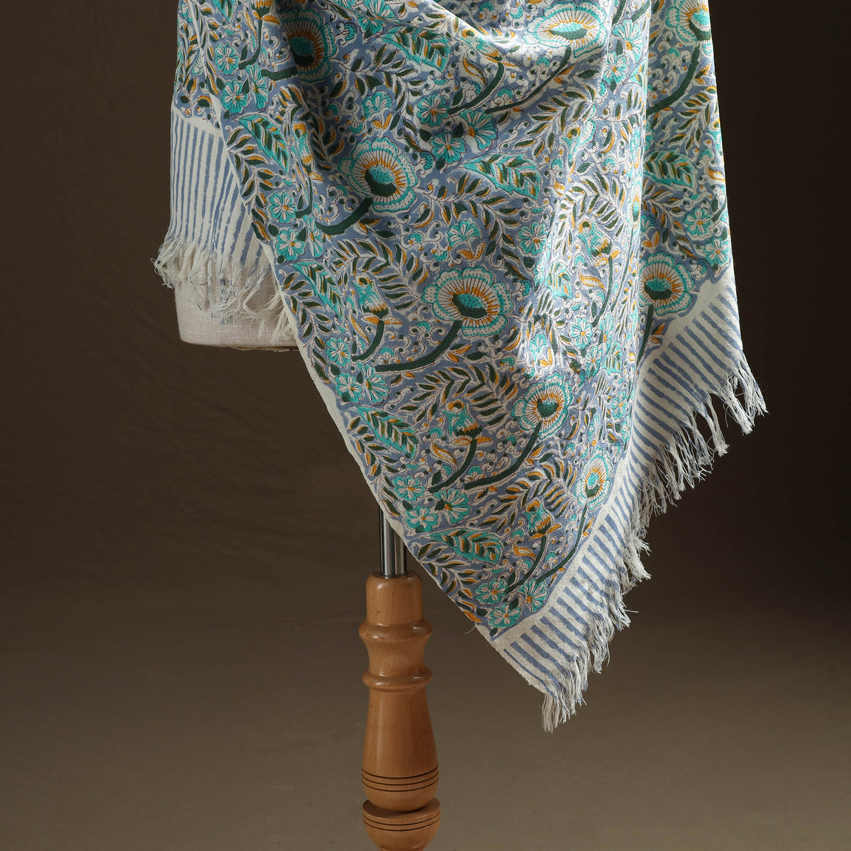 Floral Sanganeri Print Pure Merino Wool Handwoven Shawl 34