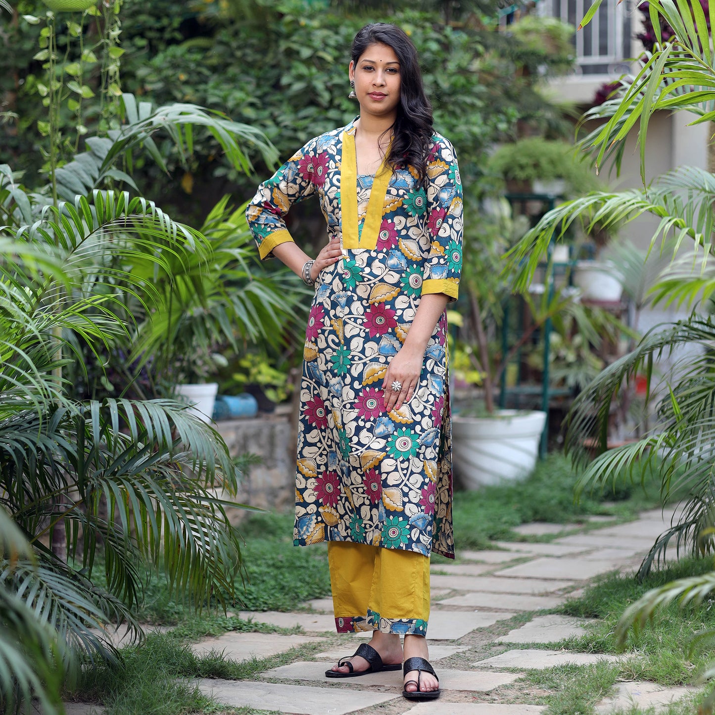 Kalamkari Kurta with Palazzo & Dupatta Set