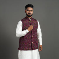 Purple - Silk Cotton Handwoven Pochampally Ikat Nehru Jacket 10