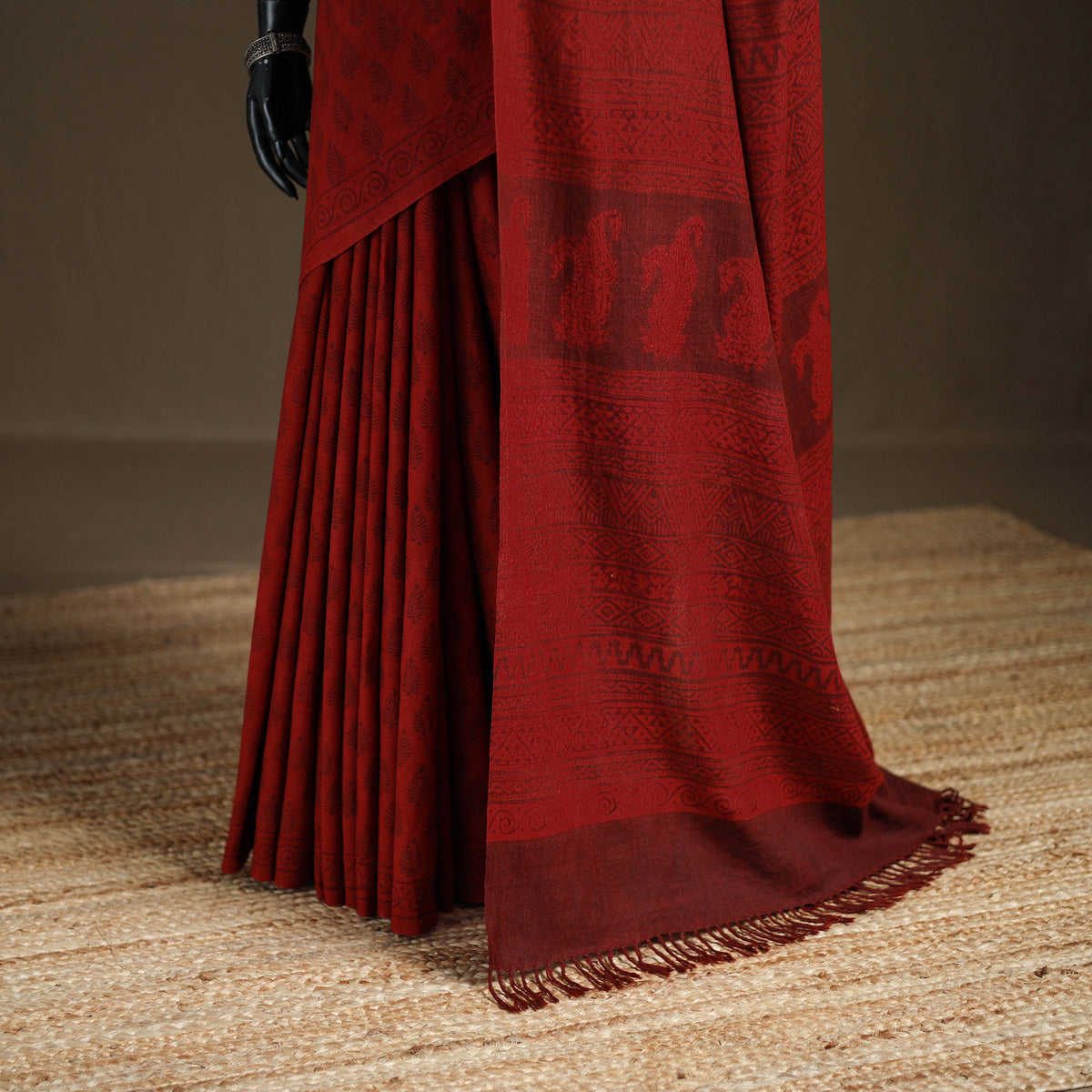 Handwoven Merino Wool Natural Dyed Hand Block Print Bagh Saree 03
