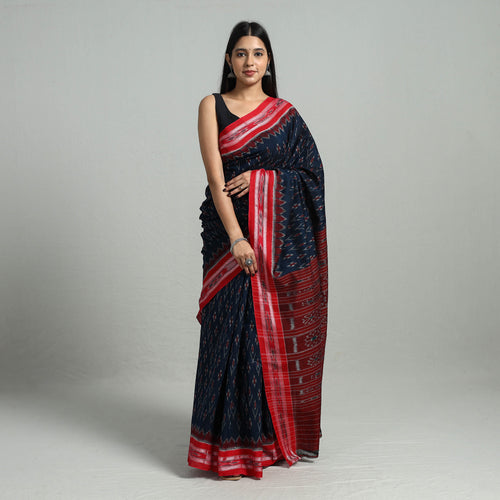 Blue - Ikat Weave Handloom Cotton Sambalpuri Saree 19