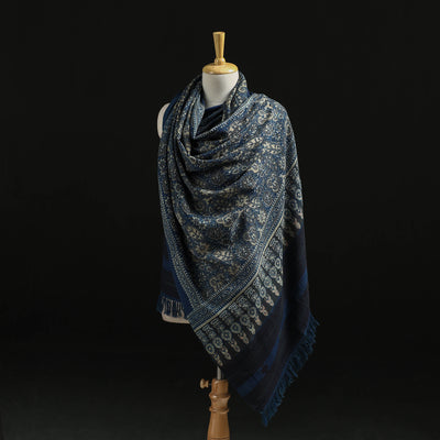 Kutch Handwoven Ajrakh Hand Block Print Merino Wool Shawl  48