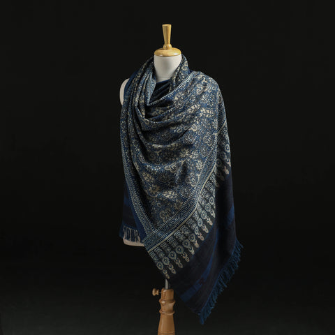 Kutch Handwoven Ajrakh Hand Block Print Merino Wool Shawl  48