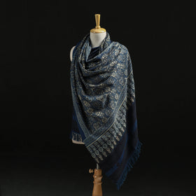 Kutch Handwoven Ajrakh Hand Block Print Merino Wool Shawl  48