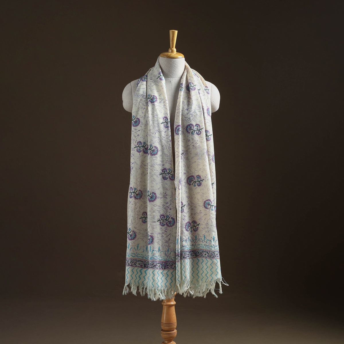 Floral Sanganeri Print Pure Merino Wool Handwoven Shawl 35