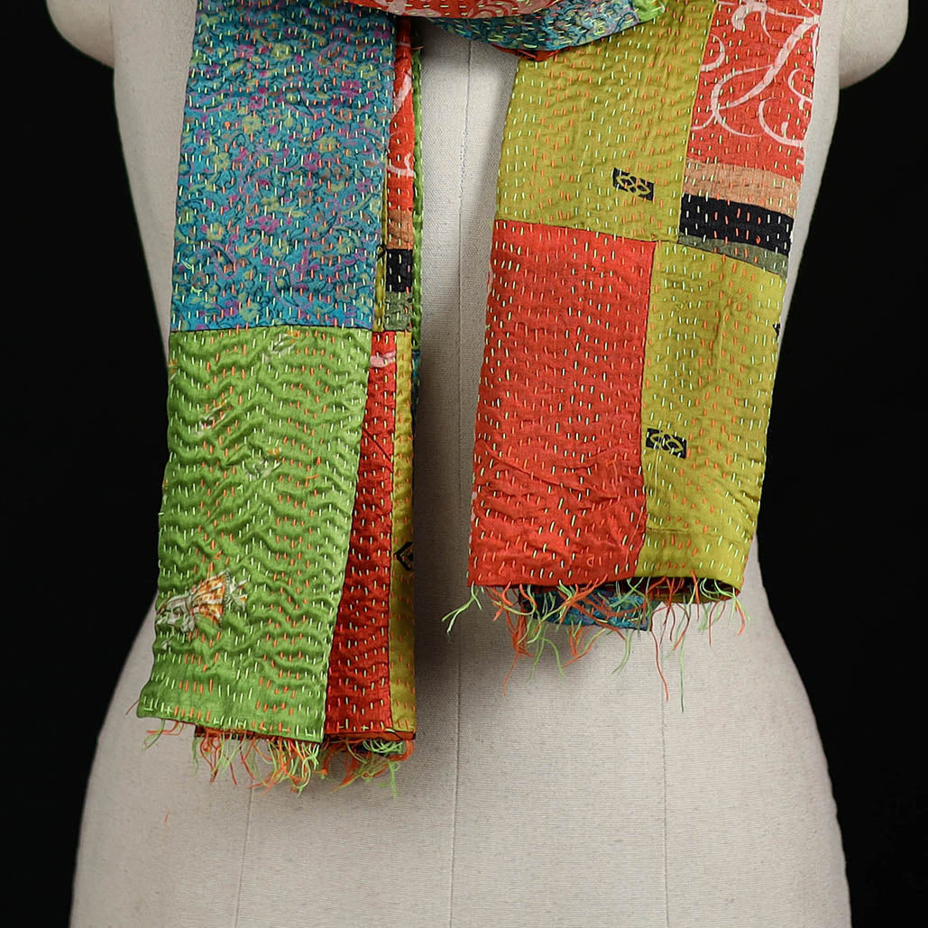 Bengal Kantha Handwork Patchwork Reversible Silk Stole 366