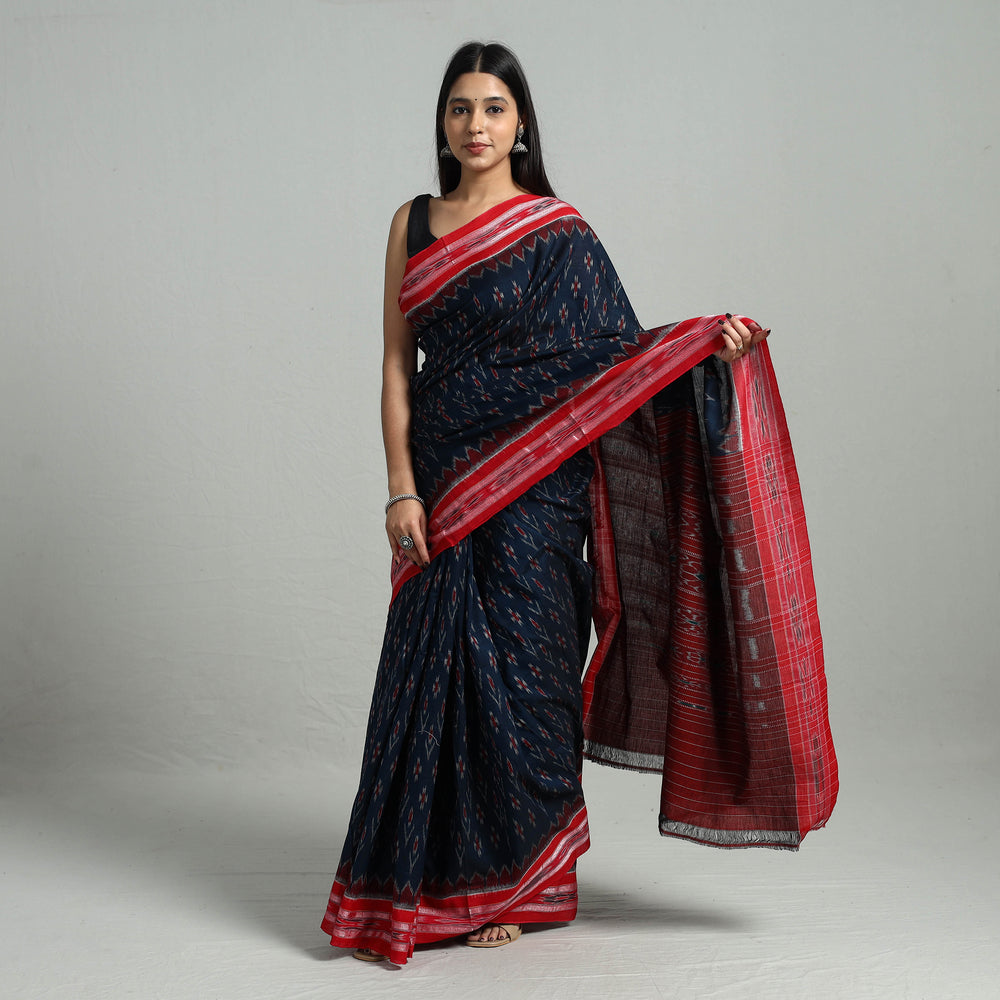 Blue - Ikat Weave Handloom Cotton Sambalpuri Saree 19