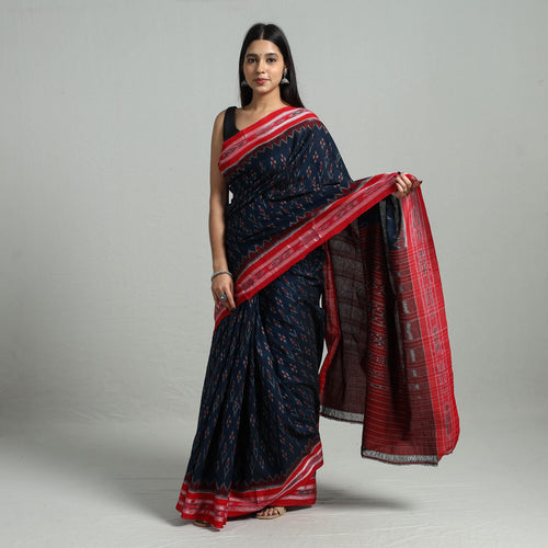 Blue - Ikat Weave Handloom Cotton Sambalpuri Saree 19