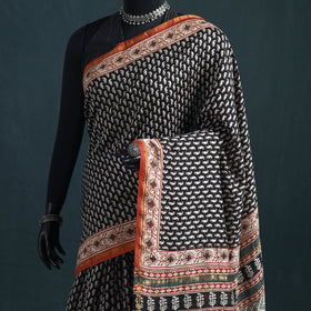 Bagru Hand Block Print Natural Dyed Mulberry Silk Saree 22