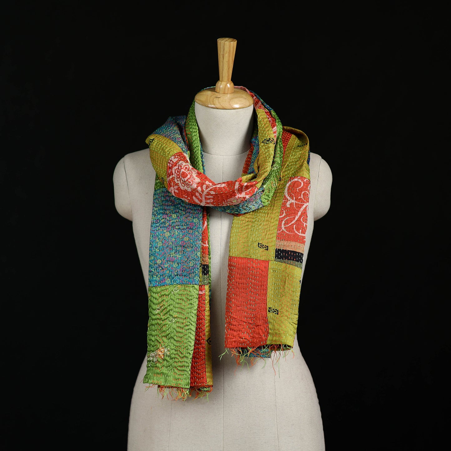 Bengal Kantha Handwork Patchwork Reversible Silk Stole 366