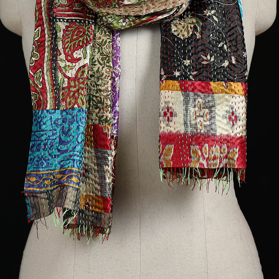 Bengal Kantha Handwork Patchwork Reversible Silk Stole 367