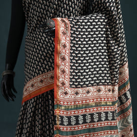 Bagru Hand Block Print Natural Dyed Mulberry Silk Saree 22