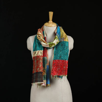 Bengal Kantha Handwork Patchwork Reversible Silk Stole 368