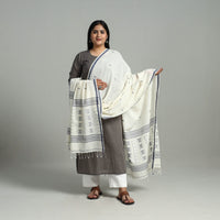 White - Handloom Cotton Burdwan Jamdani Dupatta 15