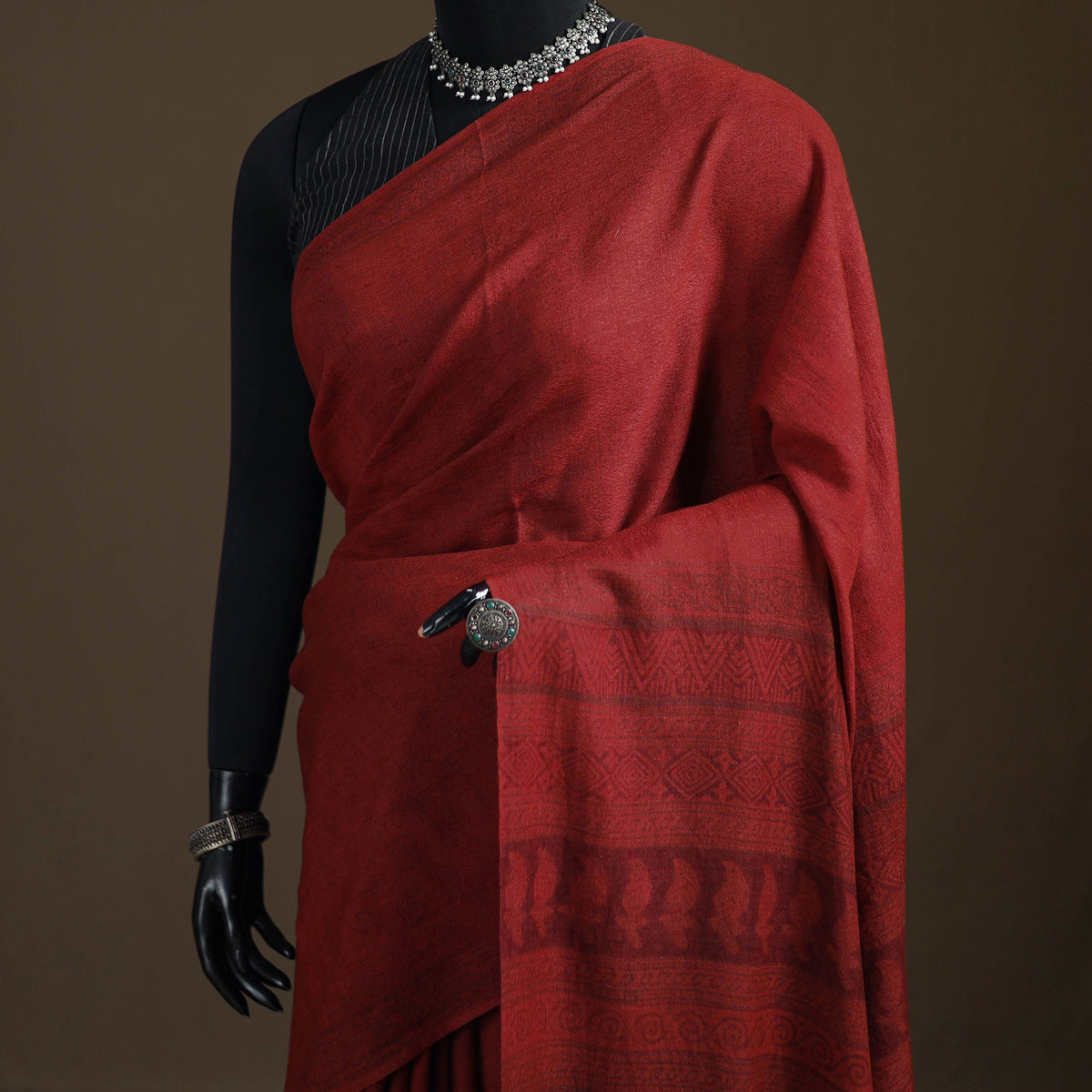Handwoven Merino Wool Natural Dyed Hand Block Print Bagh Saree 04
