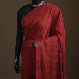 Handwoven Merino Wool Natural Dyed Hand Block Print Bagh Saree 04