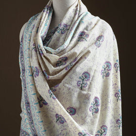 Floral Sanganeri Print Pure Merino Wool Handwoven Shawl 35