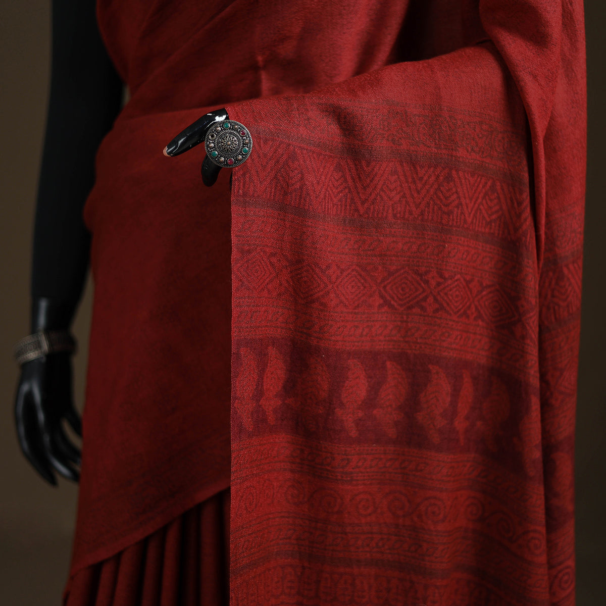 Handwoven Merino Wool Natural Dyed Hand Block Print Bagh Saree 04