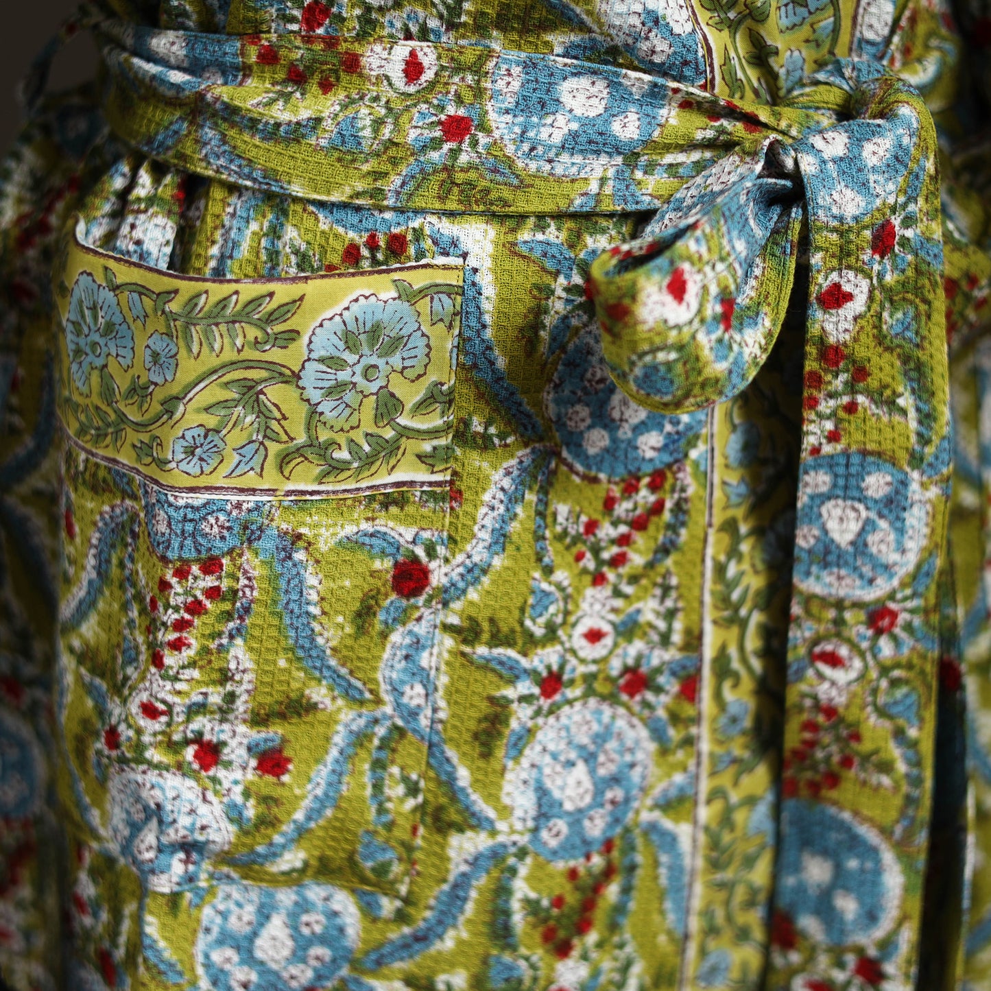 Sanganeri Hand Block Print Waffle Weave Cotton Bath Robe 01