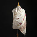 White - Handspun Handwoven Pure Eri Silk Aari Hand Embroidered Shawl of Assam 18