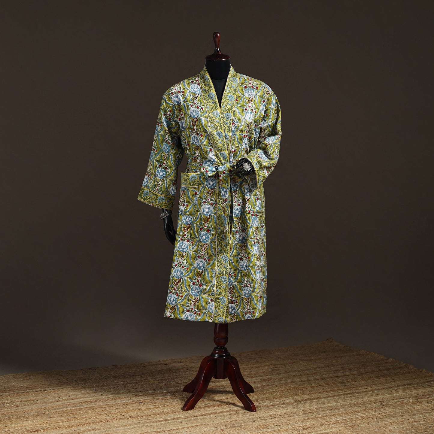 Sanganeri Hand Block Print Waffle Weave Cotton Bath Robe 01