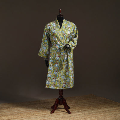 Sanganeri Hand Block Print Waffle Weave Cotton Bath Robe 01
