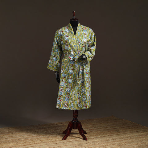 Sanganeri Hand Block Print Waffle Weave Cotton Bath Robe 01