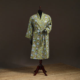 Sanganeri Hand Block Print Waffle Weave Cotton Bath Robe 01