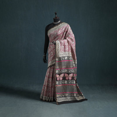 Bagru Hand Block Print Natural Dyed Mulberry Silk Saree 23