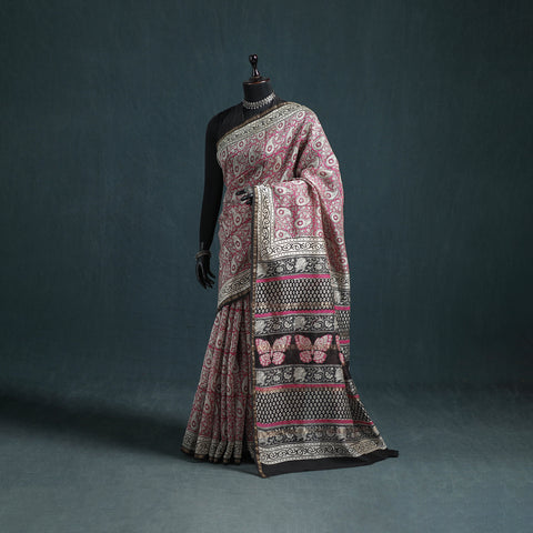Bagru Hand Block Print Natural Dyed Mulberry Silk Saree 23