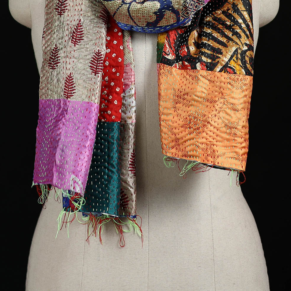 Bengal Kantha Handwork Patchwork Reversible Silk Stole 371