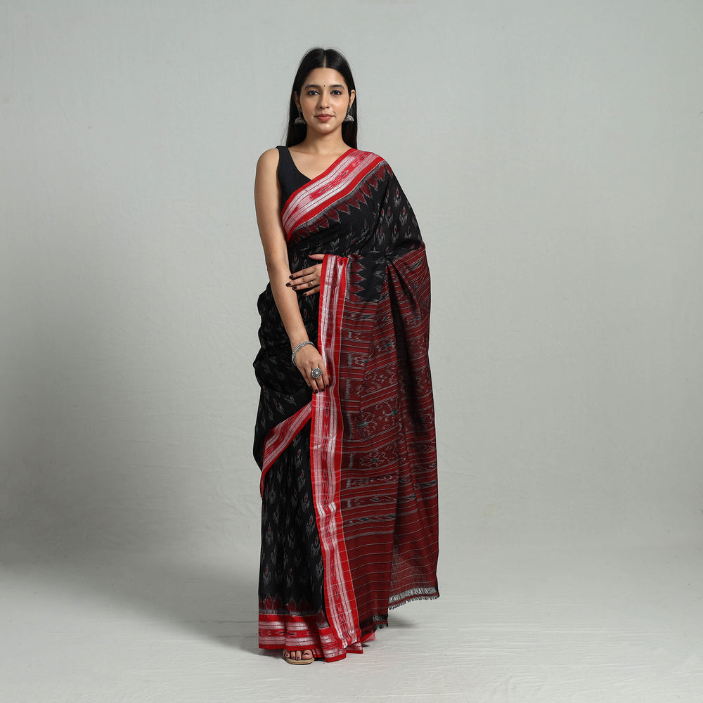 Black - Ikat Weave Handloom Cotton Sambalpuri Saree 20