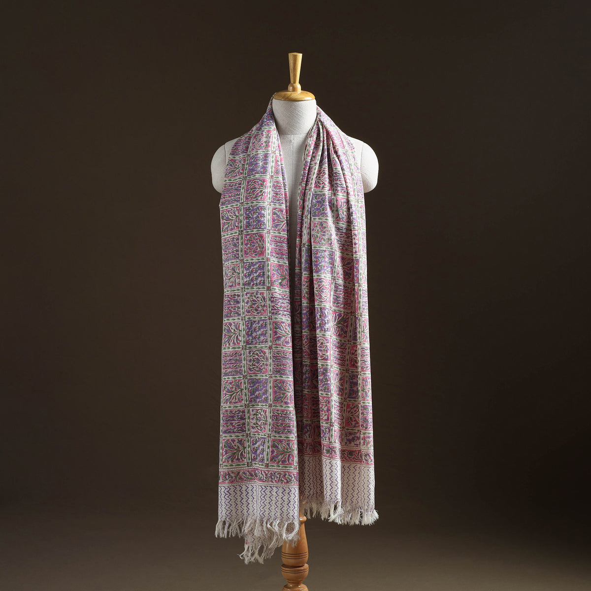 Floral Sanganeri Print Pure Merino Wool Handwoven Shawl 36