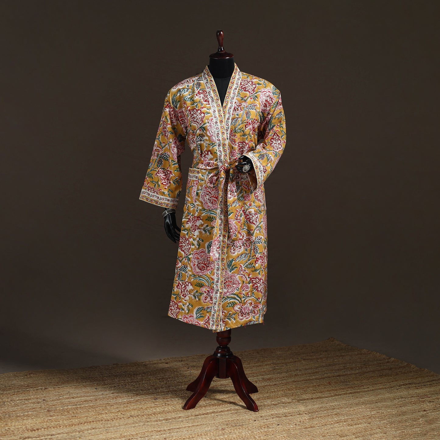Sanganeri Hand Block Print Waffle Weave Cotton Bath Robe 02